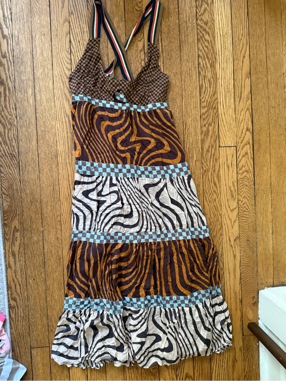 Kimchi Blue Multicolor Zebra & Wave Tiered Maxi Dress - Size Small